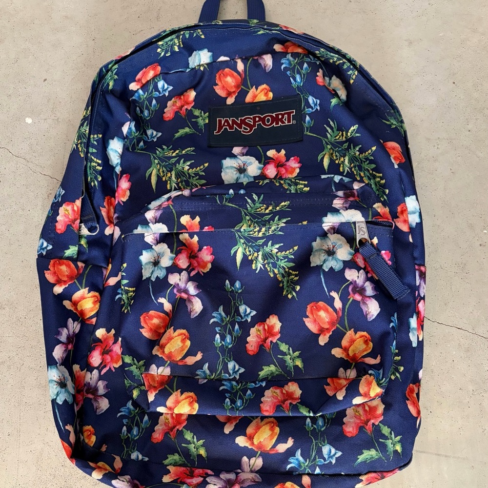 Jansport Navy Floral Print Backpack with Multicolor Blooms
